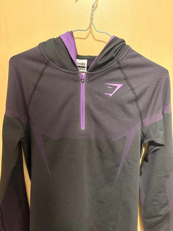Gymshark M Onyx 5.0 Hoodie Half Zip Long Sleeve Top Black Purple - photo 3