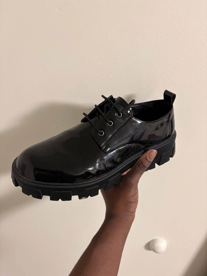 Men's Black Patent Leather Chunky Platform Derbys - Size 10 - photo 2