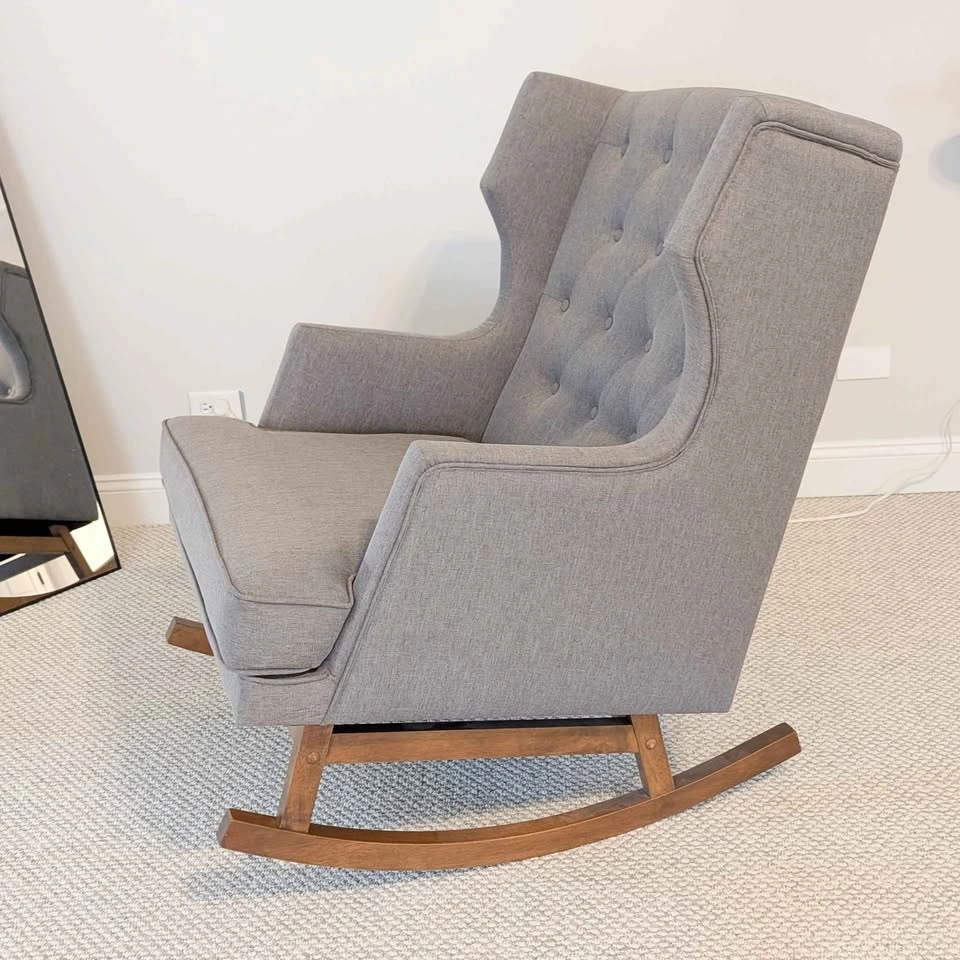 Upholstered Tufted Rocking Chair - Grey - photo 4