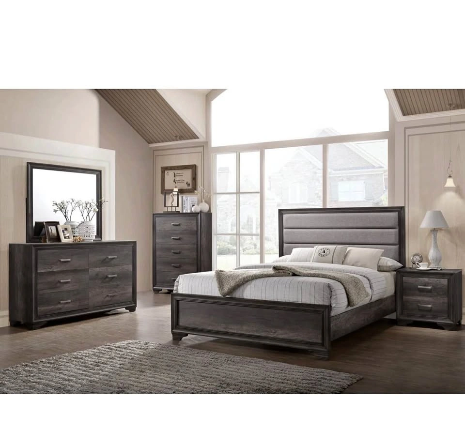 Modern Grey Bedroom Set - 2 Nightstands, 2 Dressers, Mirror