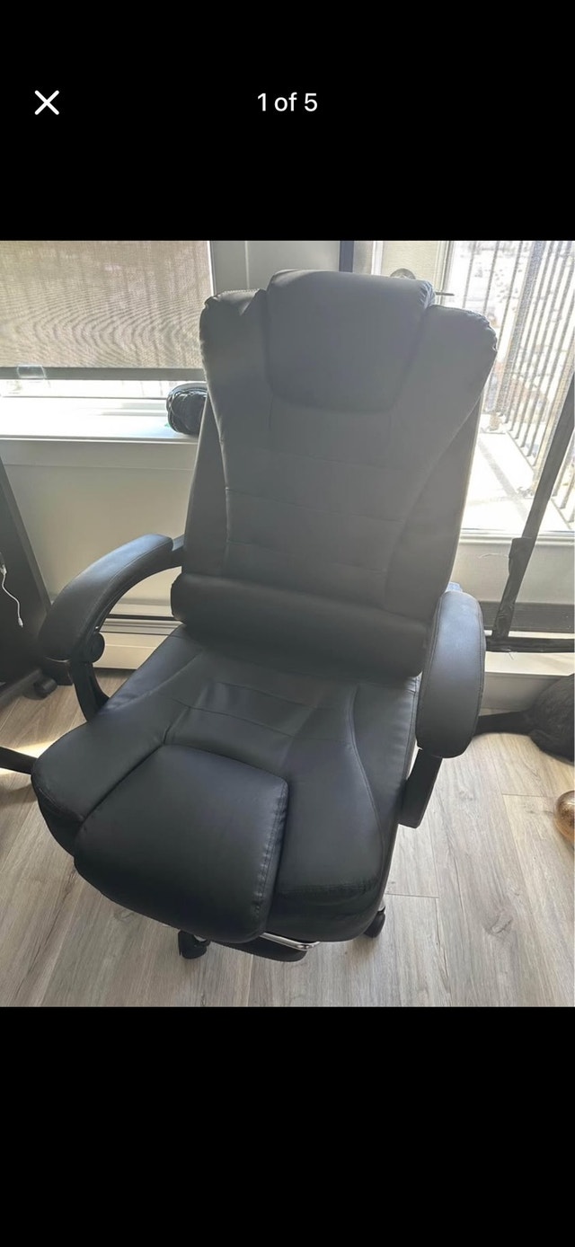 Black Faux Leather Executive Office Chair with Footrest