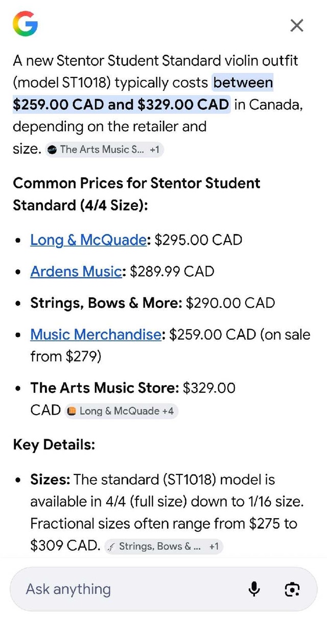 ✴️Upgrade 4/4 StentorViolin D'Addario AscenteStrings+Accessories - photo 4