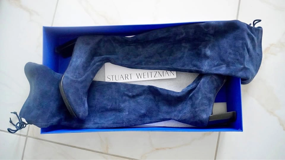 Stuart Weitzman Tipland Over-the-Knee Boots - Blue Suede (Size 8