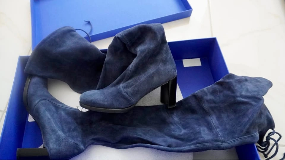 Stuart Weitzman Tipland Over-the-Knee Boots - Blue Suede (Size 8 - photo 2