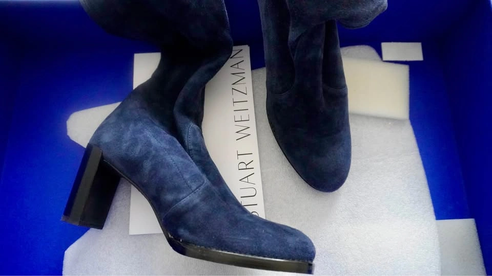Stuart Weitzman Tipland Over-the-Knee Boots - Blue Suede (Size 8 - photo 3