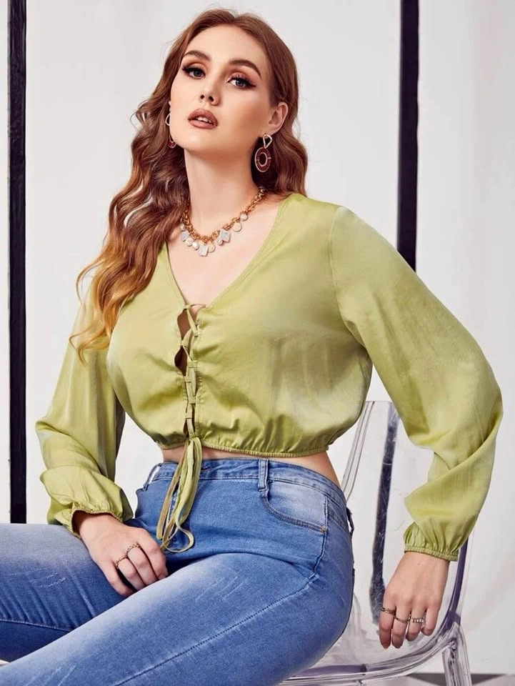 Plus Lace Up Front Crop Top