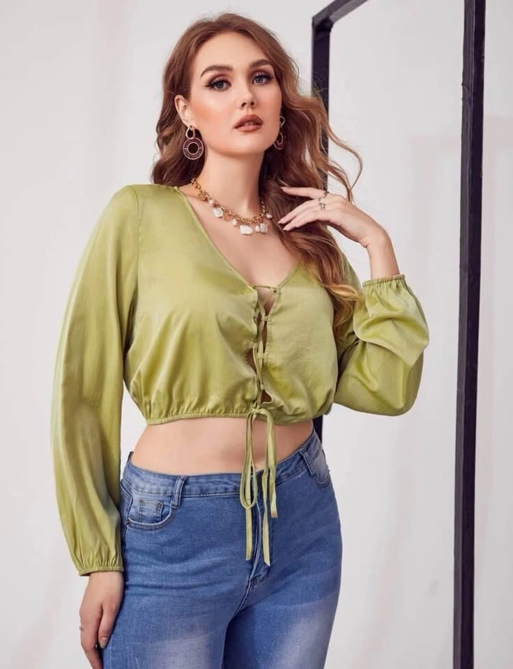Plus Lace Up Front Crop Top - photo 3