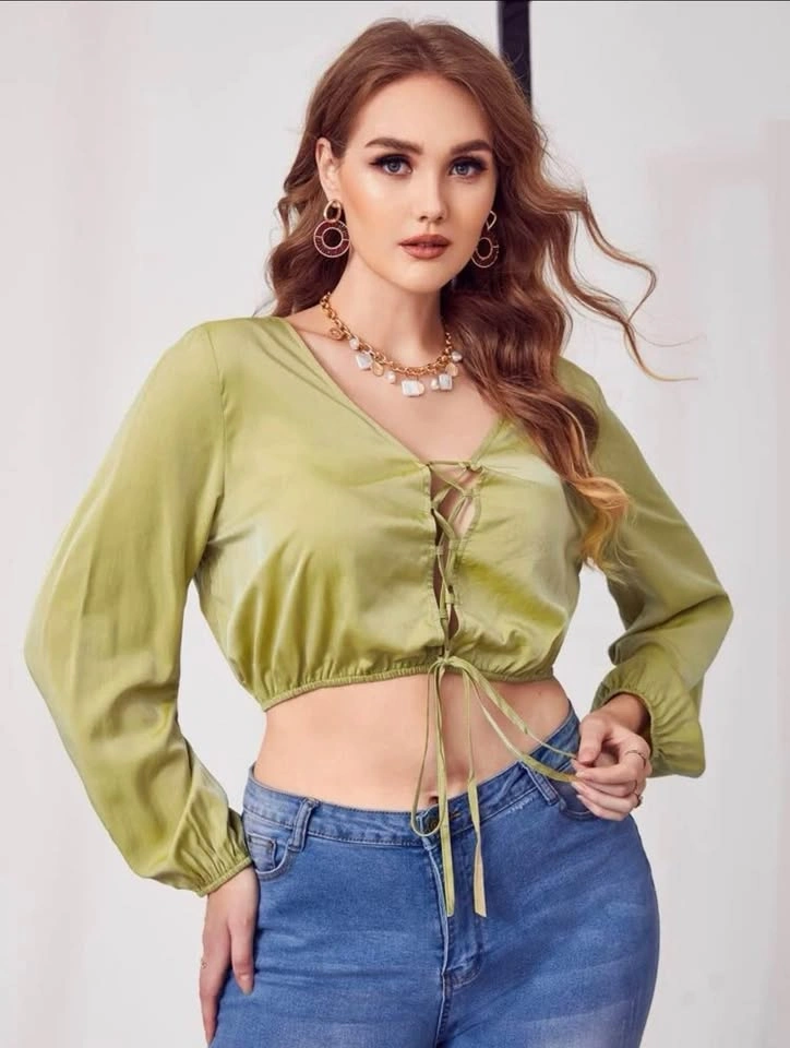 Plus Lace Up Front Crop Top - photo 4