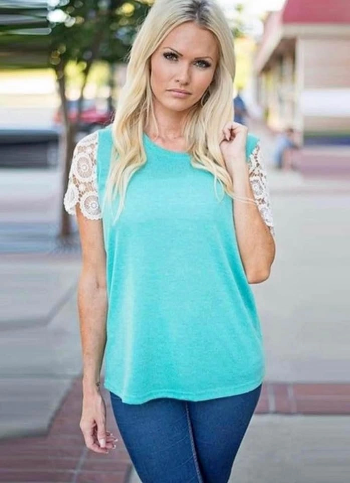 Women Summer Lace Short Sleeve Casual Shirt