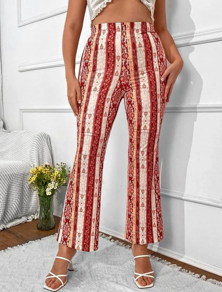 Striped & Geo Print Flare Leg Pants