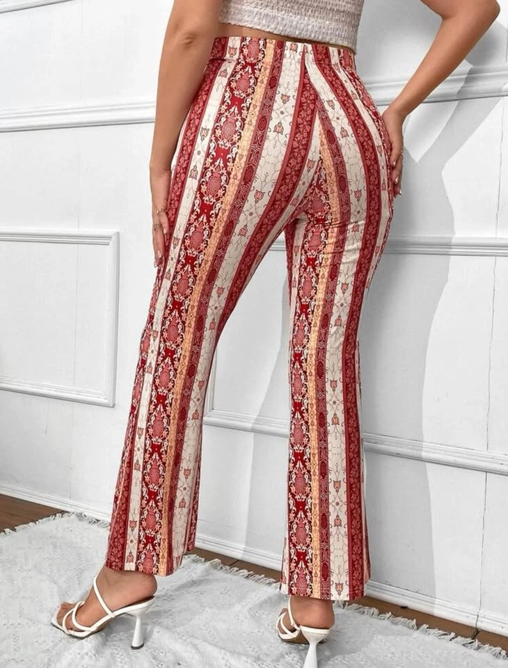 Striped & Geo Print Flare Leg Pants - photo 2
