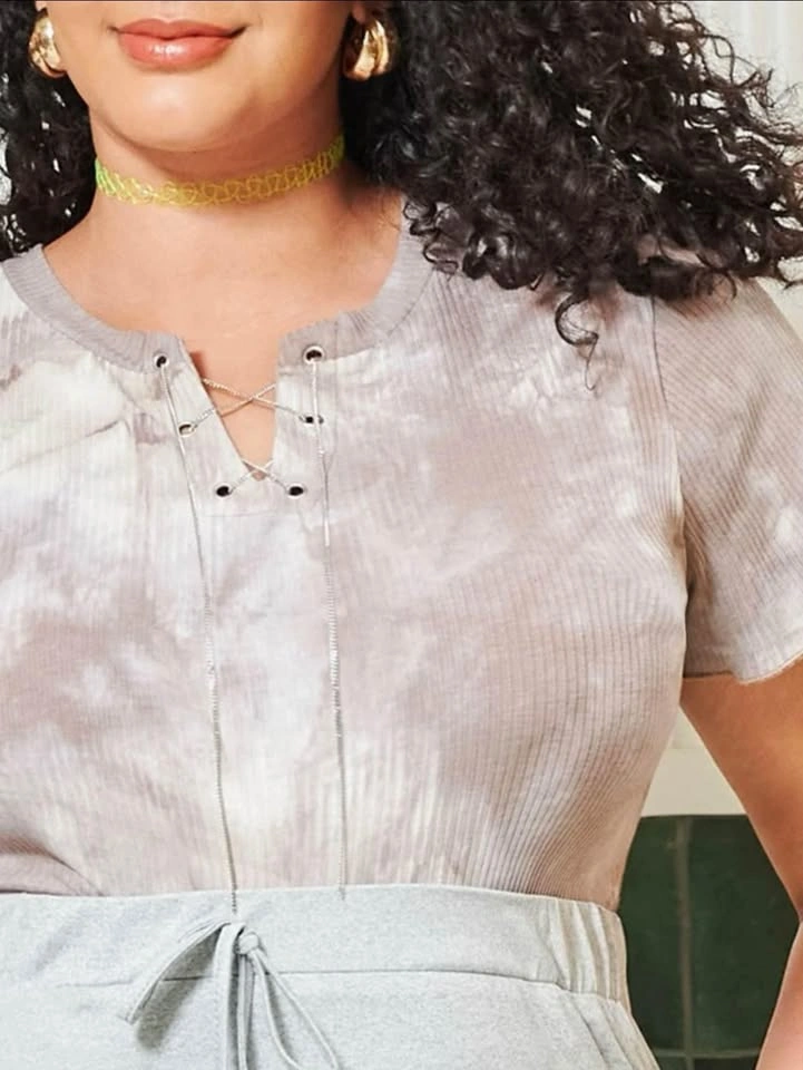 Plus Criss-cross Lace Up Tie Dye Tee - photo 4