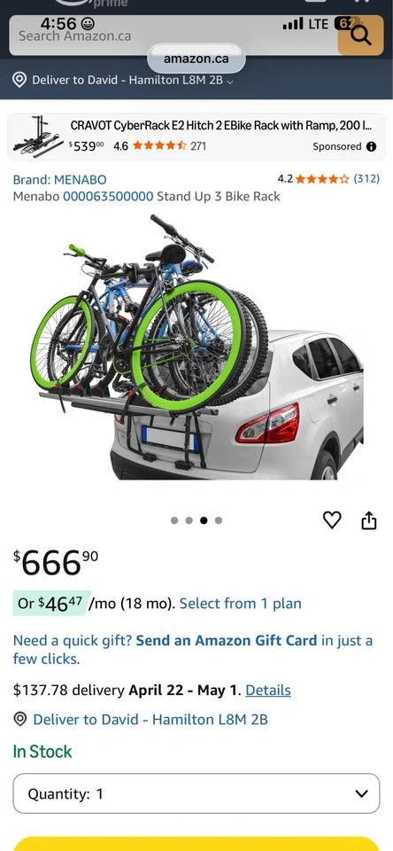 MENABO italian Stand Up 3 Bike Rack for SUV/Hatchback - photo 4