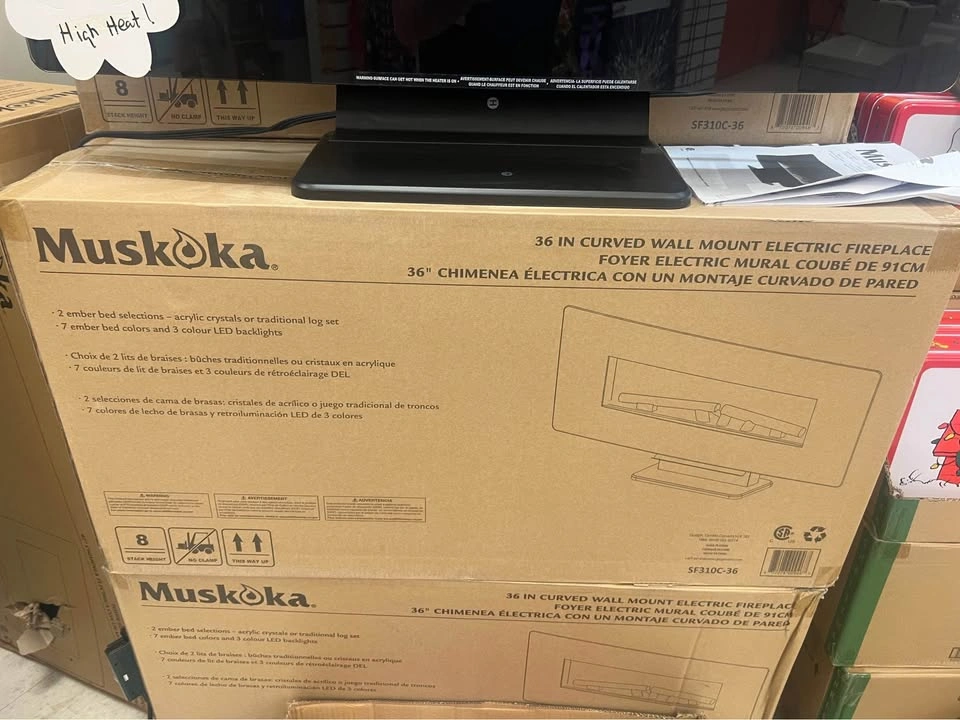 Muskoka Curved Wall Mount Electric Fireplace - Black Glass - 36- - photo 3