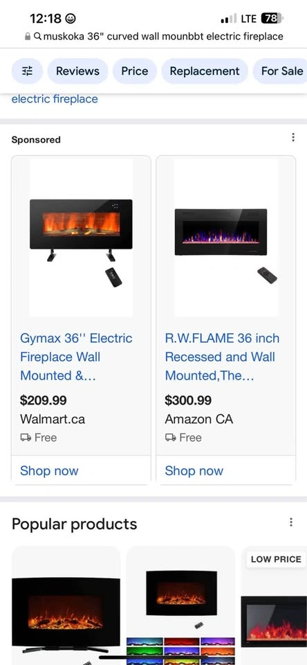 Muskoka Curved Wall Mount Electric Fireplace - Black Glass - 36- - photo 4