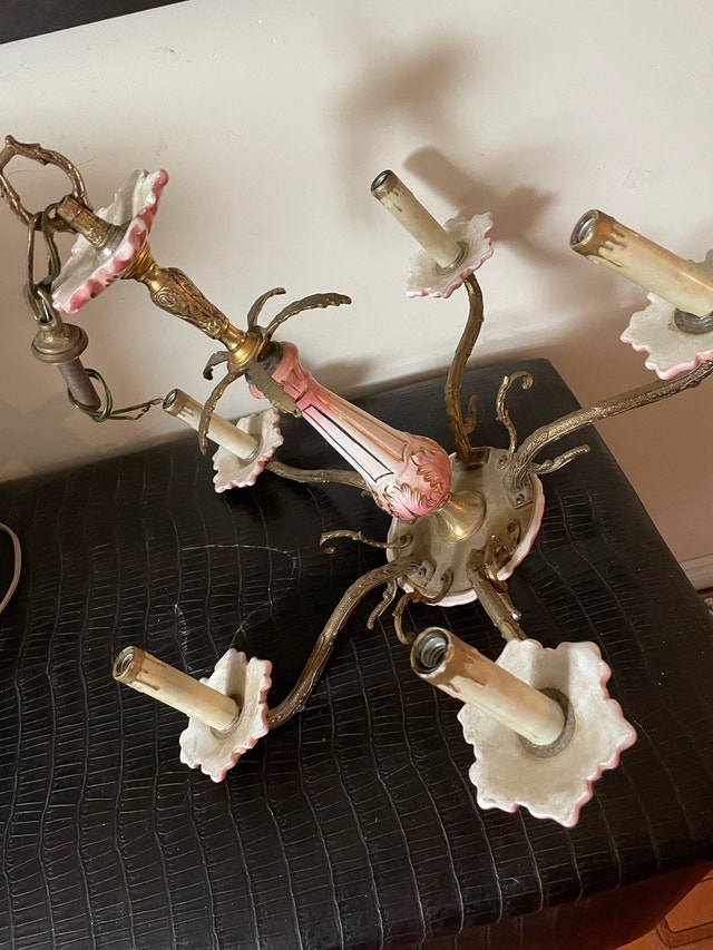 Vintage Chandelier with Pink and Gold Accents