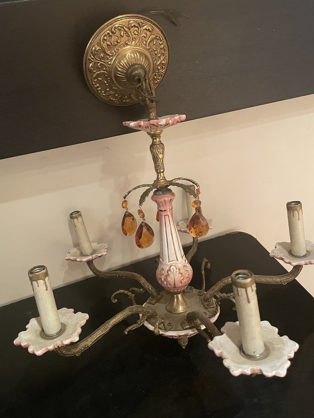 Vintage Chandelier with Pink and Gold Accents - photo 2