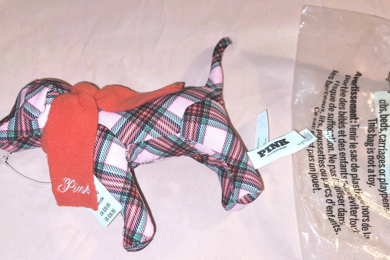 Victoria's Secret Pink Mini Dog w/ Red Scarf Holiday Plush - photo 3