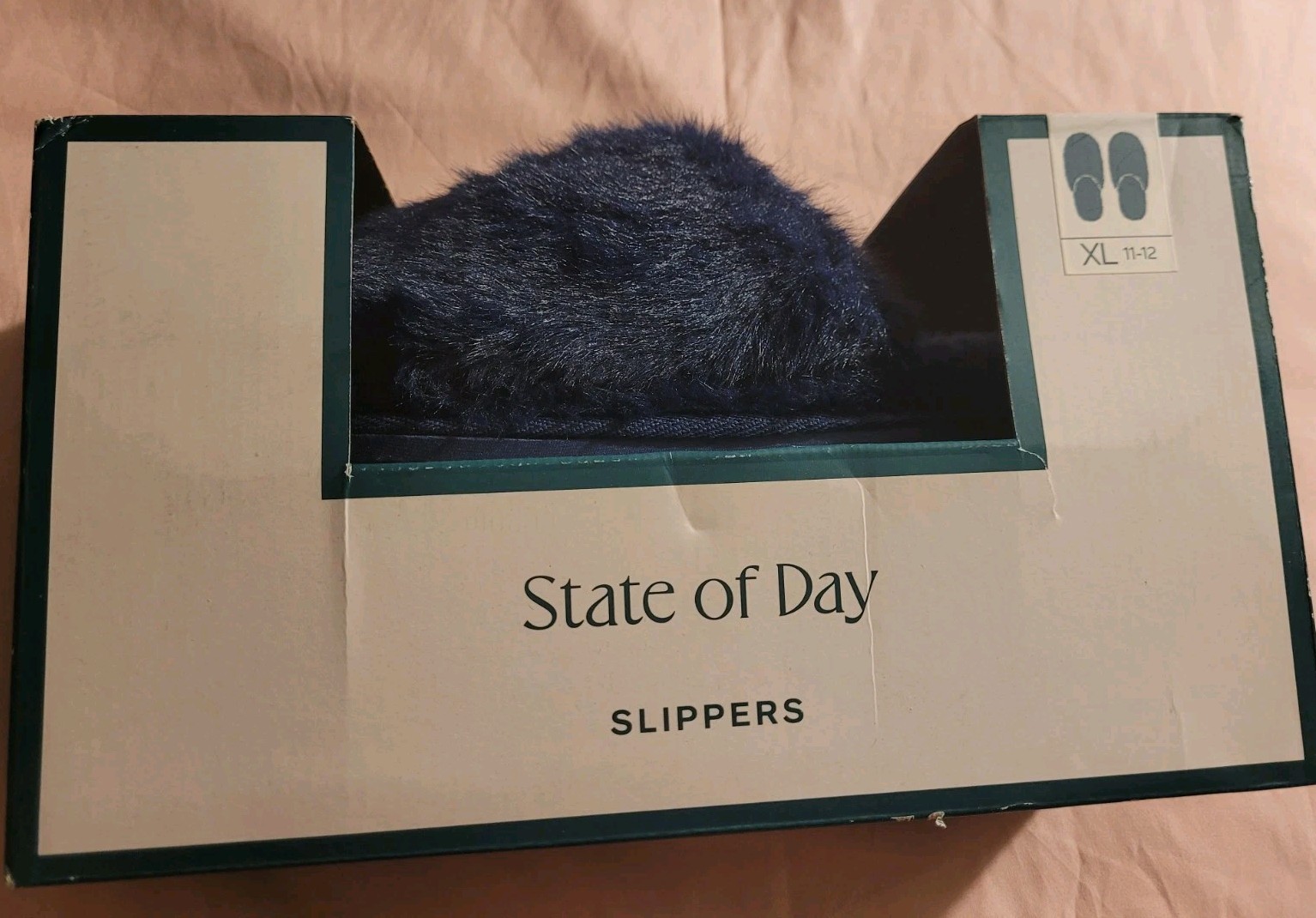 State Of Day Women's Faux Fur Slippers - Navy Blue XL (11-12)