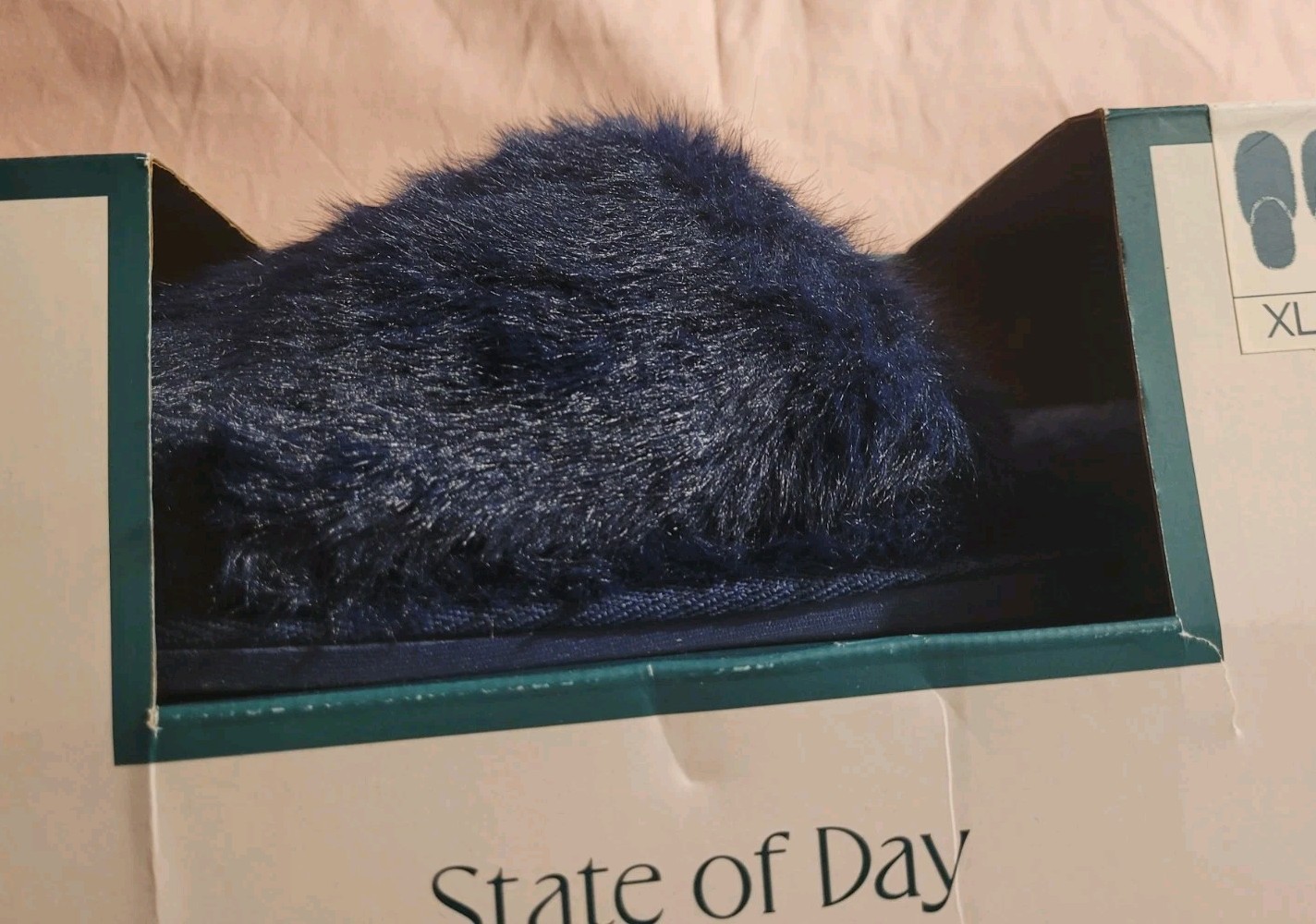 State Of Day Women's Faux Fur Slippers - Navy Blue XL (11-12) - photo 3