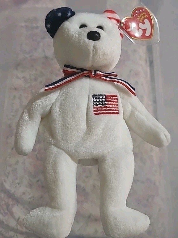 AMERICA the USA Bear (white) ✨️ NEW ✨️VTG TY Beanie Baby Plush 1