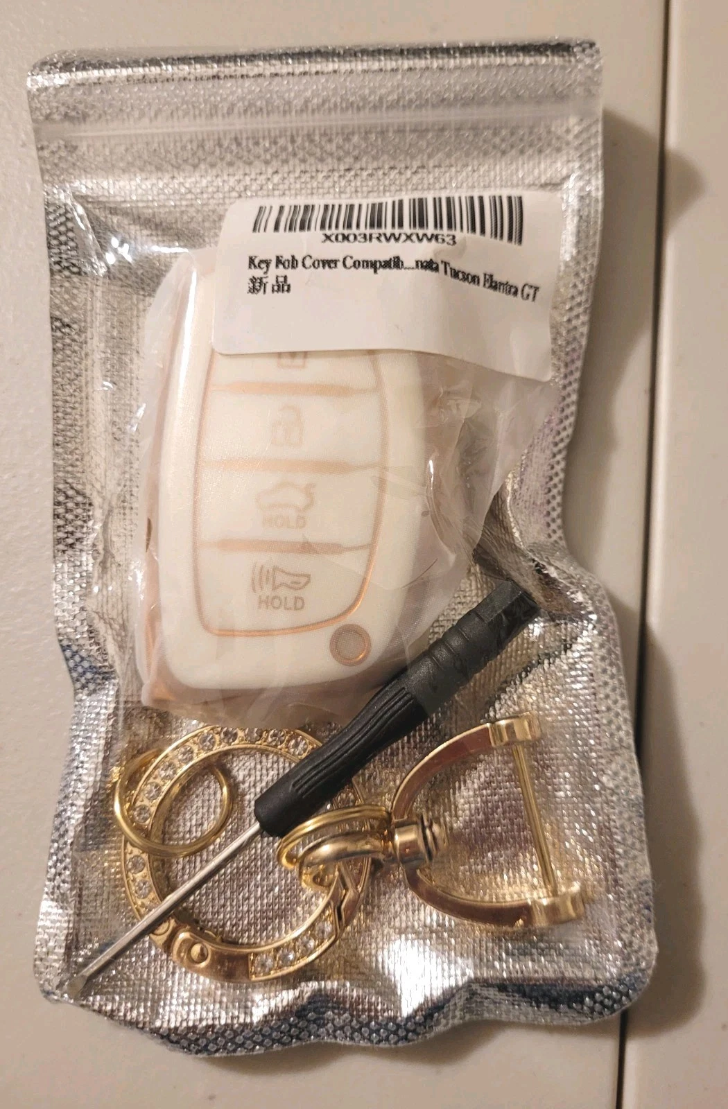 White Full Cover Key Fob Case w/Keychain For Hyundai Elantra/Son