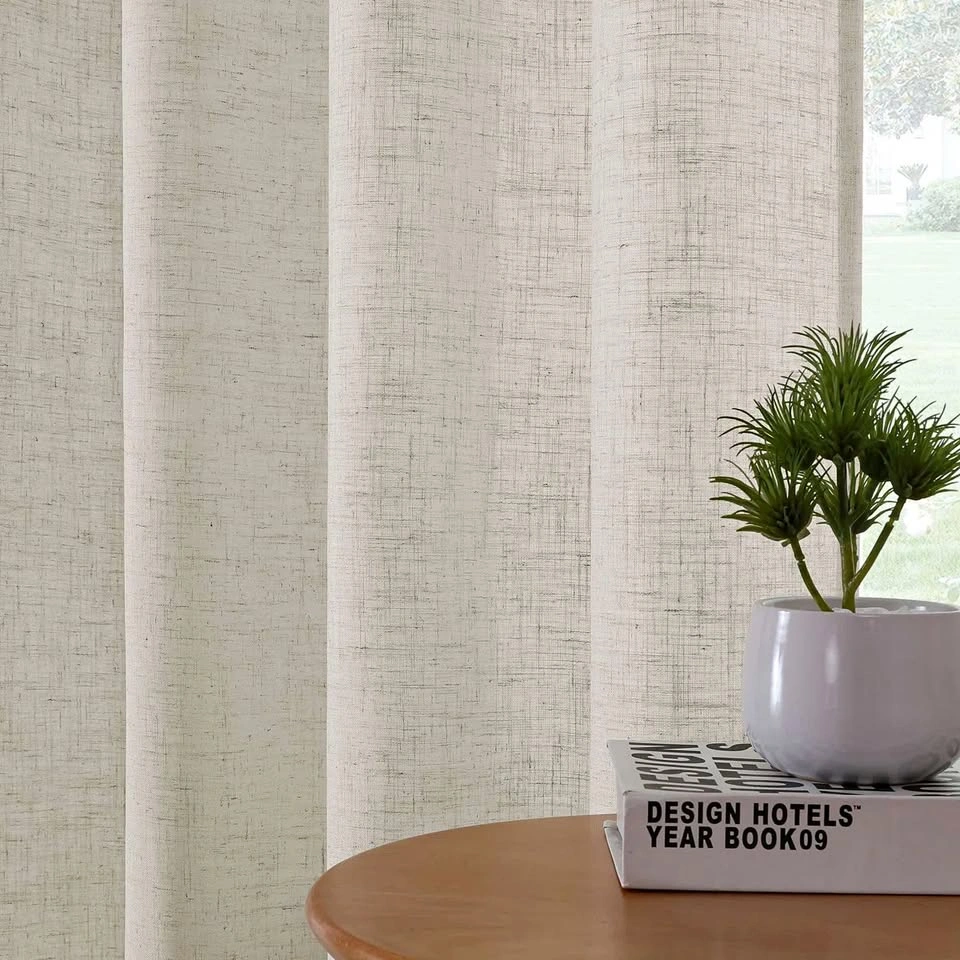 Brand new long beige linen curtain panels - 52"w 108"L