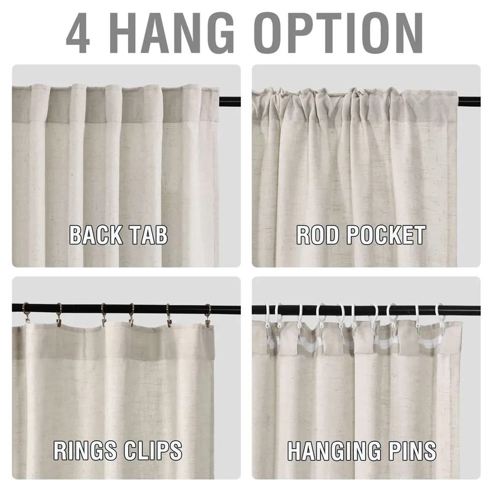 Brand new long beige linen curtain panels - 52"w 108"L - photo 3