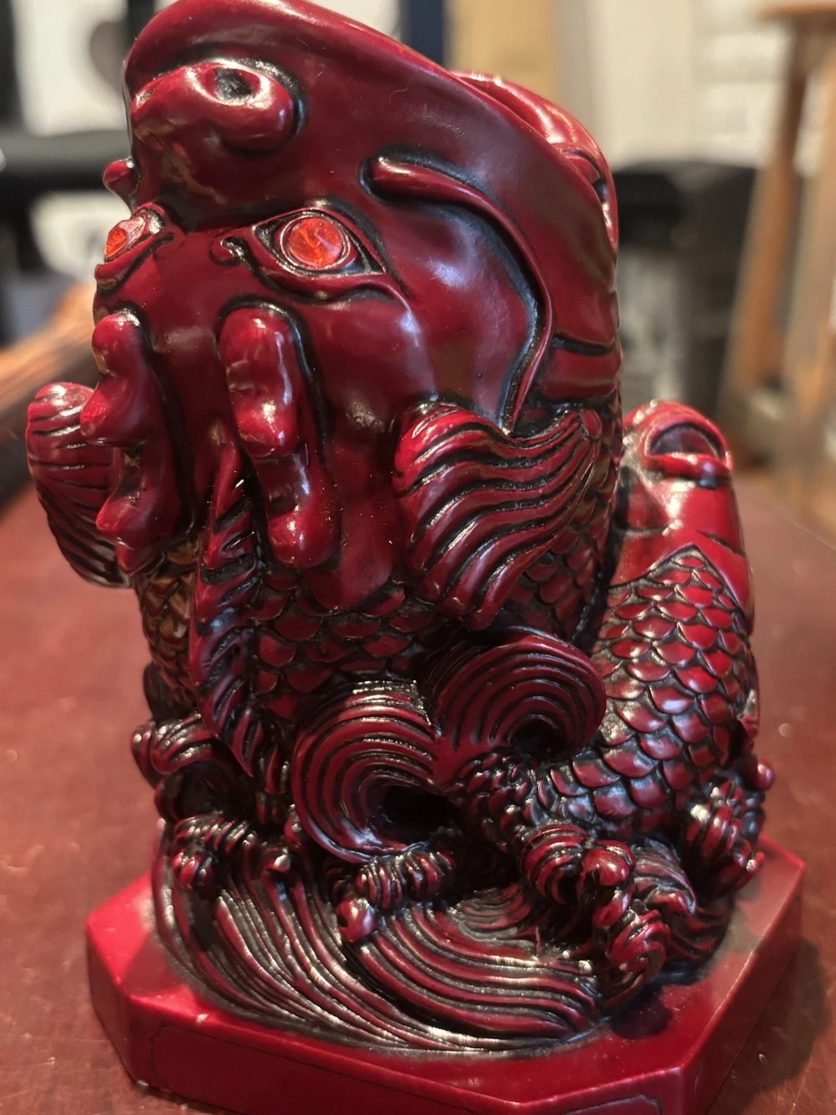 Red Glazed Ceramic Koi Dragon Fish Vase Figurine - Feng Shui - photo 2