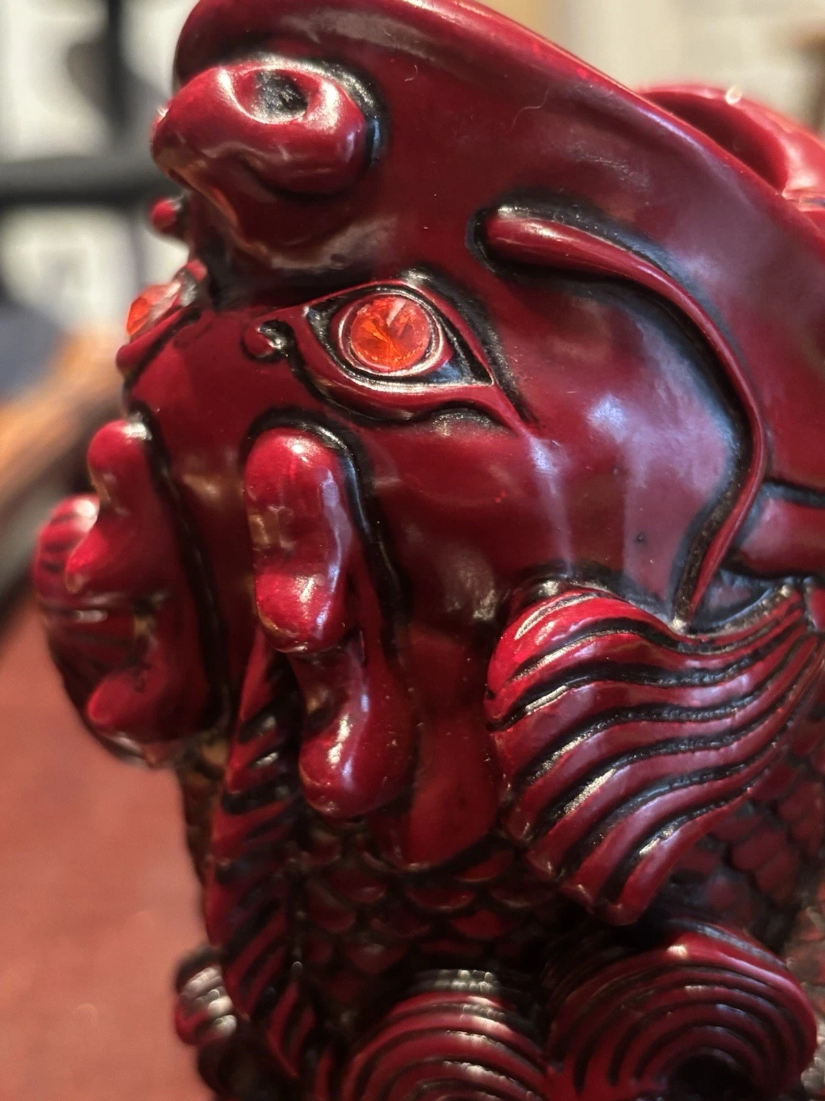 Red Glazed Ceramic Koi Dragon Fish Vase Figurine - Feng Shui - photo 3