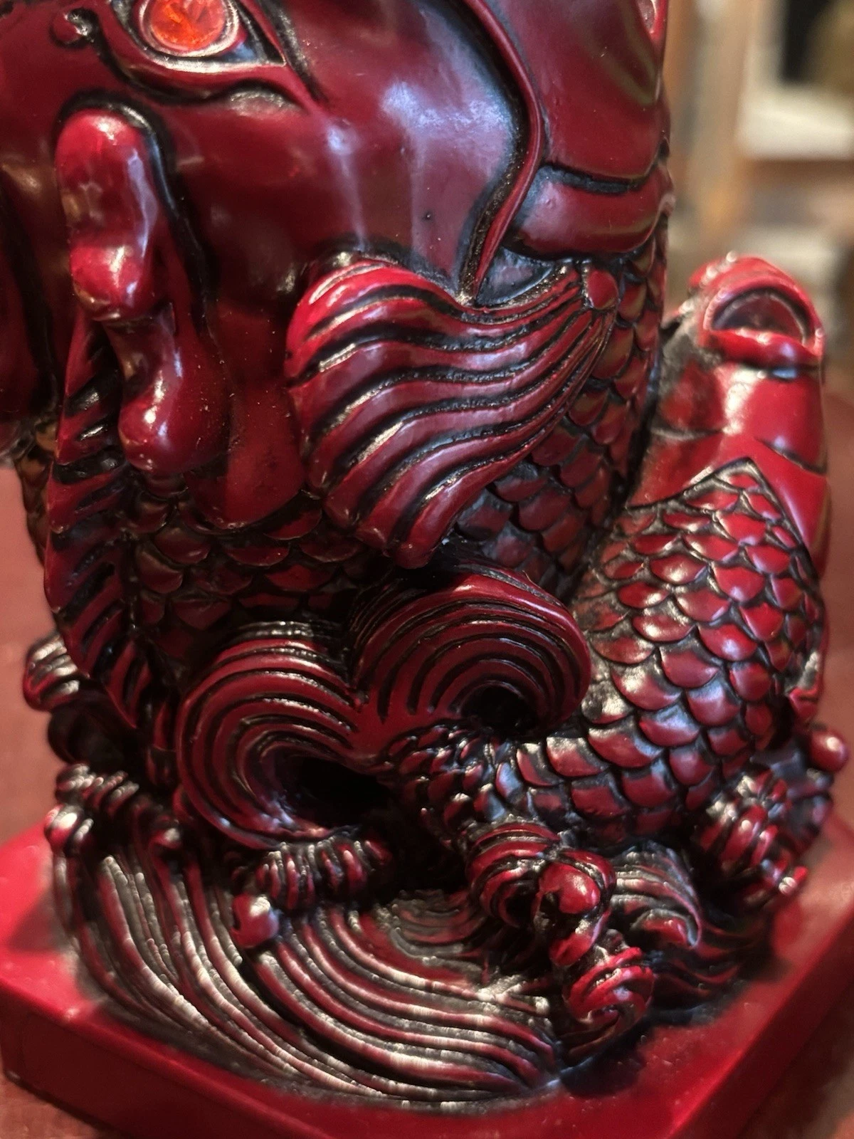 Red Glazed Ceramic Koi Dragon Fish Vase Figurine - Feng Shui - photo 4