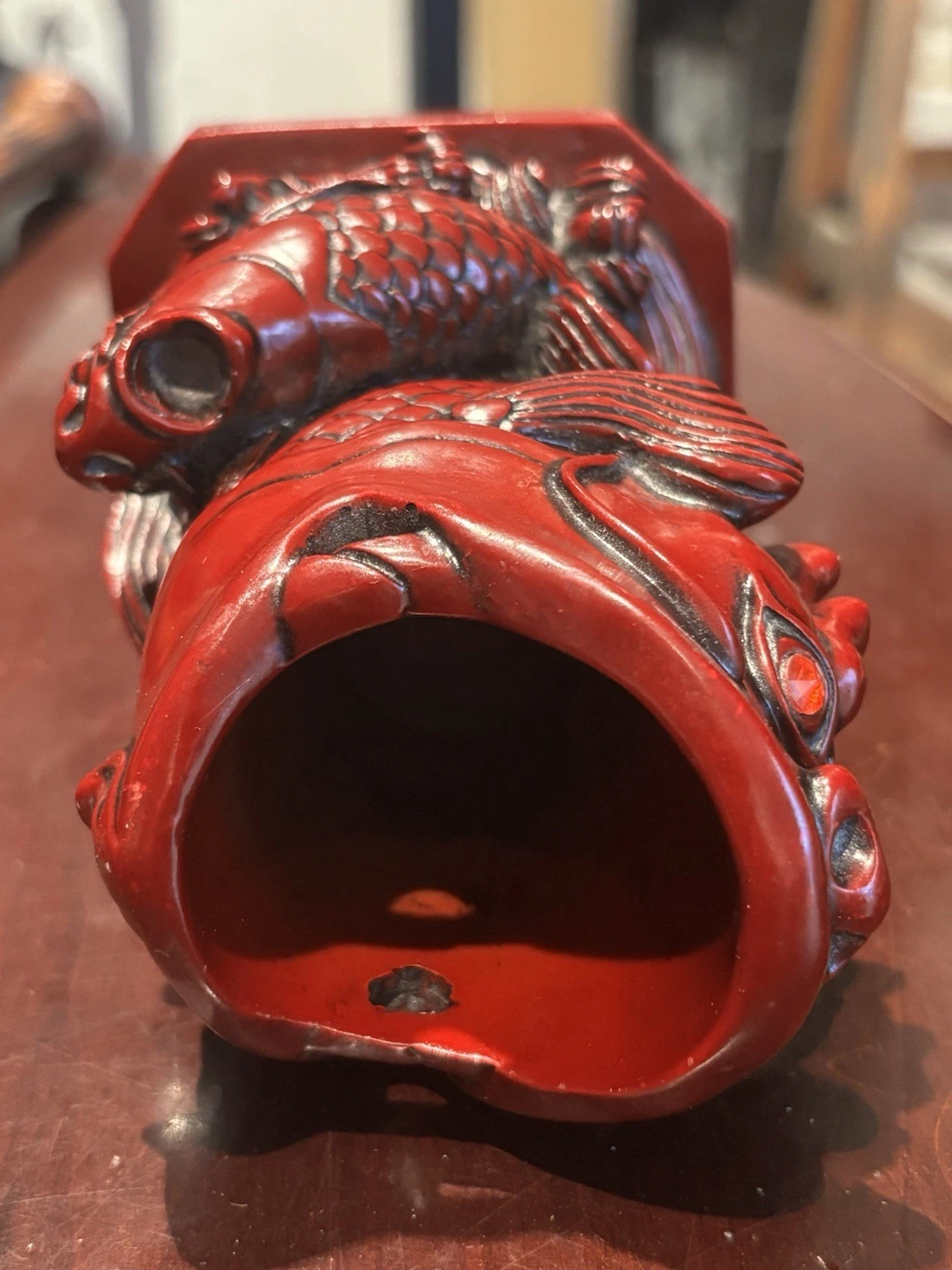 Red Glazed Ceramic Koi Dragon Fish Vase Figurine - Feng Shui - photo 5