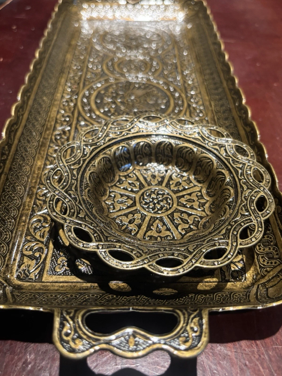 Ornate Turkish Brass Tray with Bowl Set - photo 5