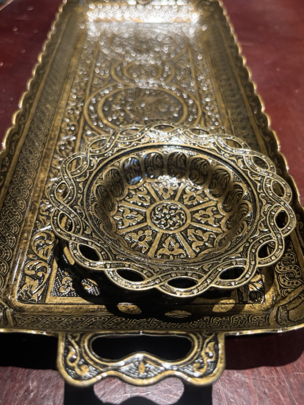 Ornate Turkish Brass Tray with Bowl Set - photo 5