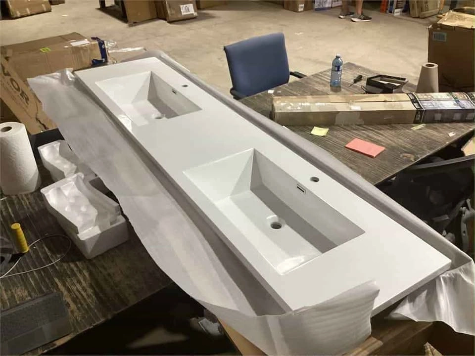 81" Wall-Mounted Double Bathroom Vanity Top - White - photo 2