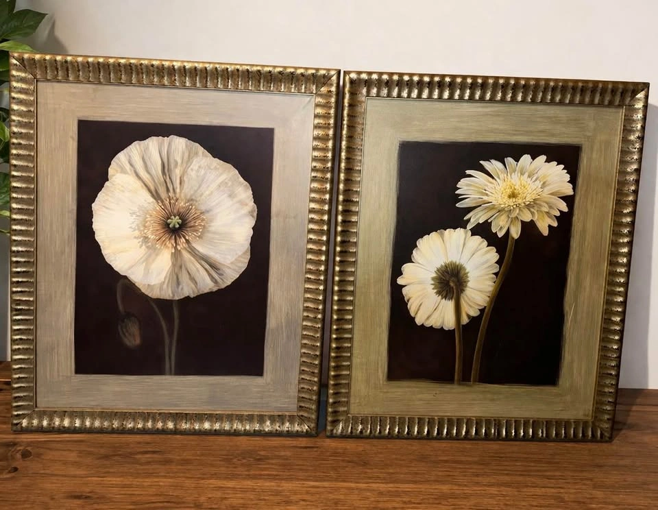 Large Floral Wall Art Set (2) – Gold Frames