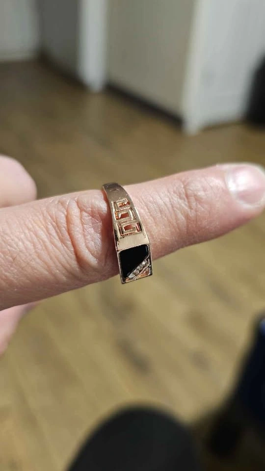 Men's Rose Gold Tone Ring Black Inlay Clear Stones - photo 4