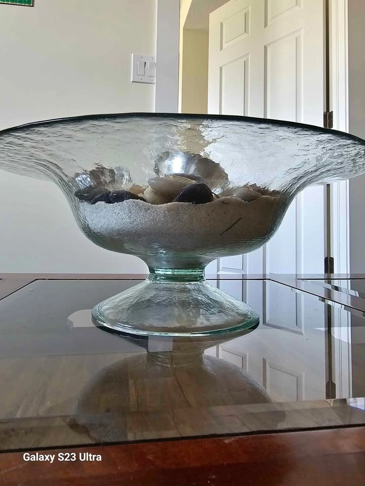 Large Textured Glass Pedestal Bowl