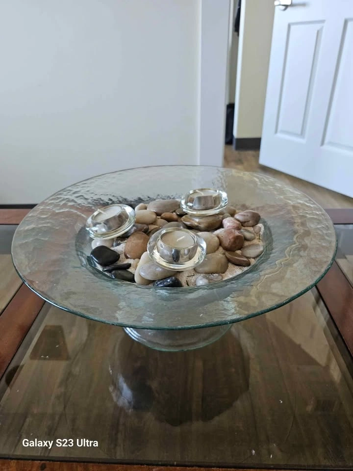 Large Textured Glass Pedestal Bowl - photo 2