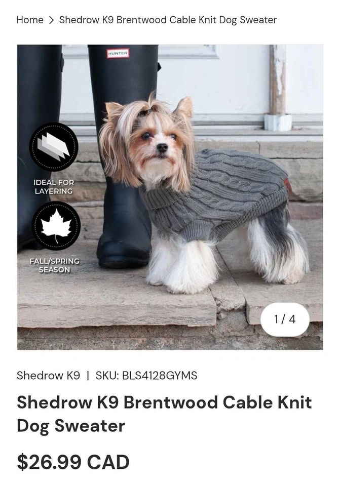 Shedraw K9 Cable Knit Dog Sweater XS - New with Tag - photo 2