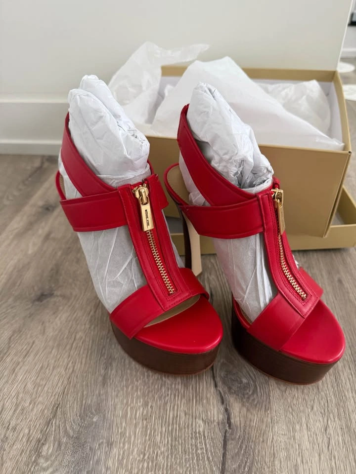 Michael Kors Red Platform Heels with Zipper Detail - photo 4