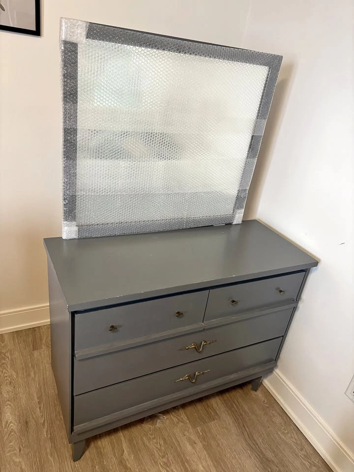 Grey Dresser with Mirror + Accent Chair Set