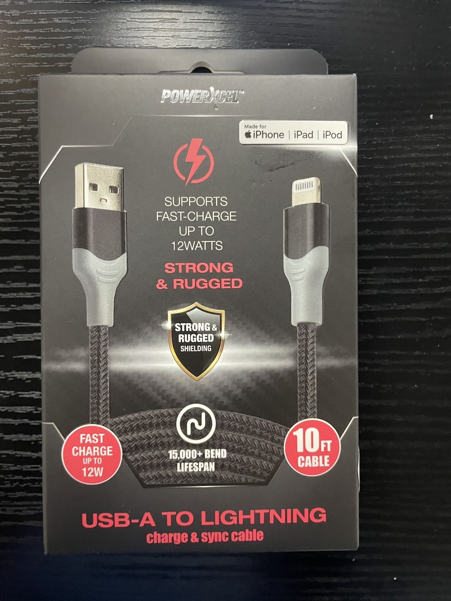 Powerxcel USB-A to Lightning Cable - 10 Ft Fast Charge