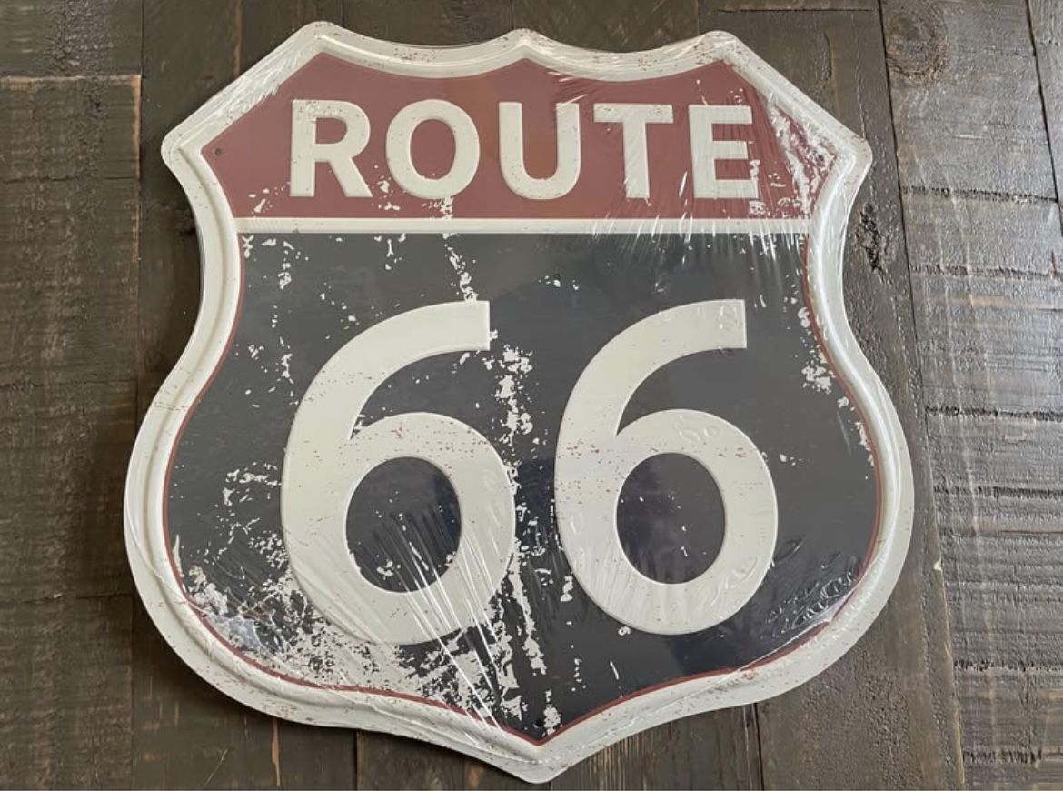 NEW - Hanging Tin Polygon Route 66 Metal Sign