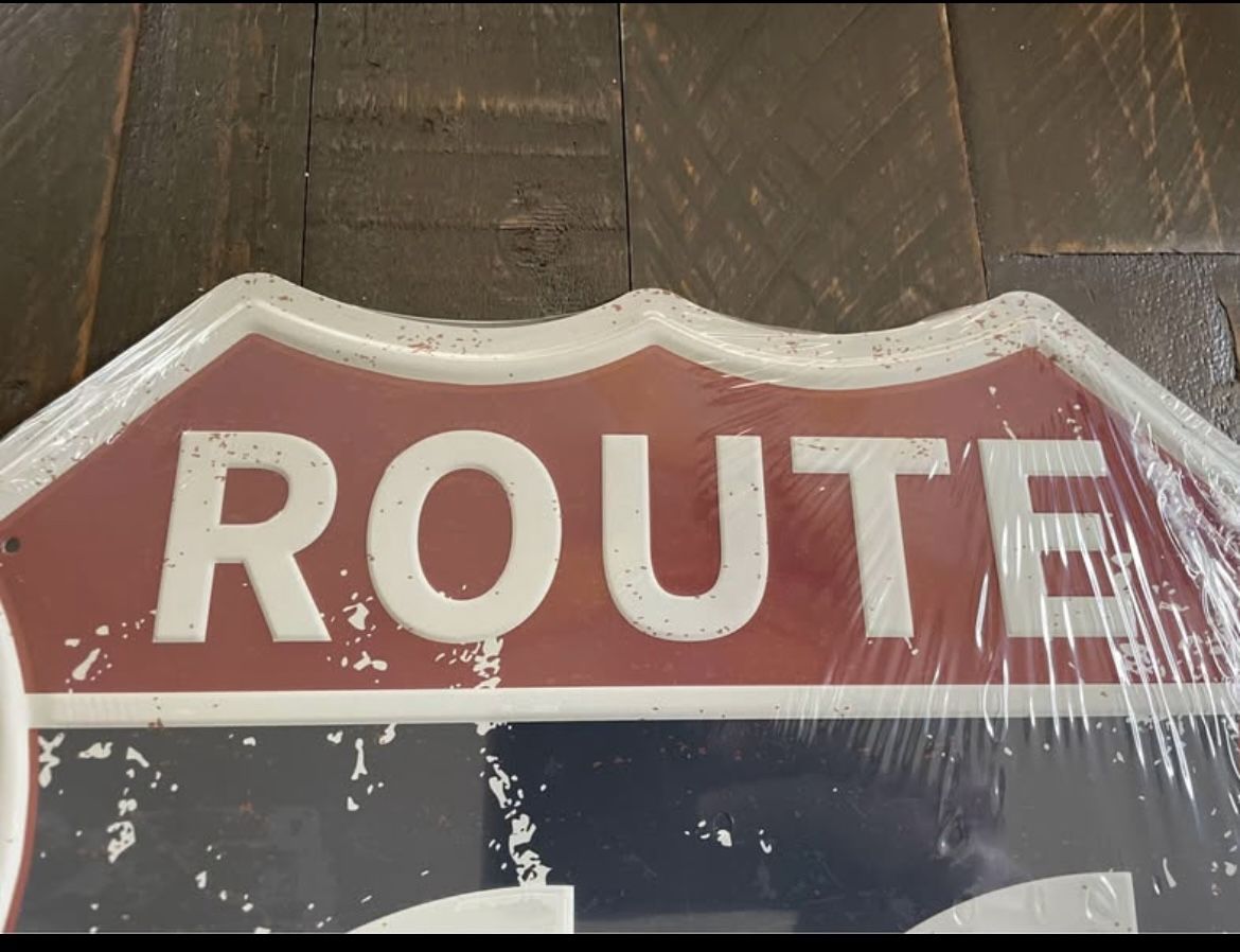 NEW - Hanging Tin Polygon Route 66 Metal Sign - photo 2
