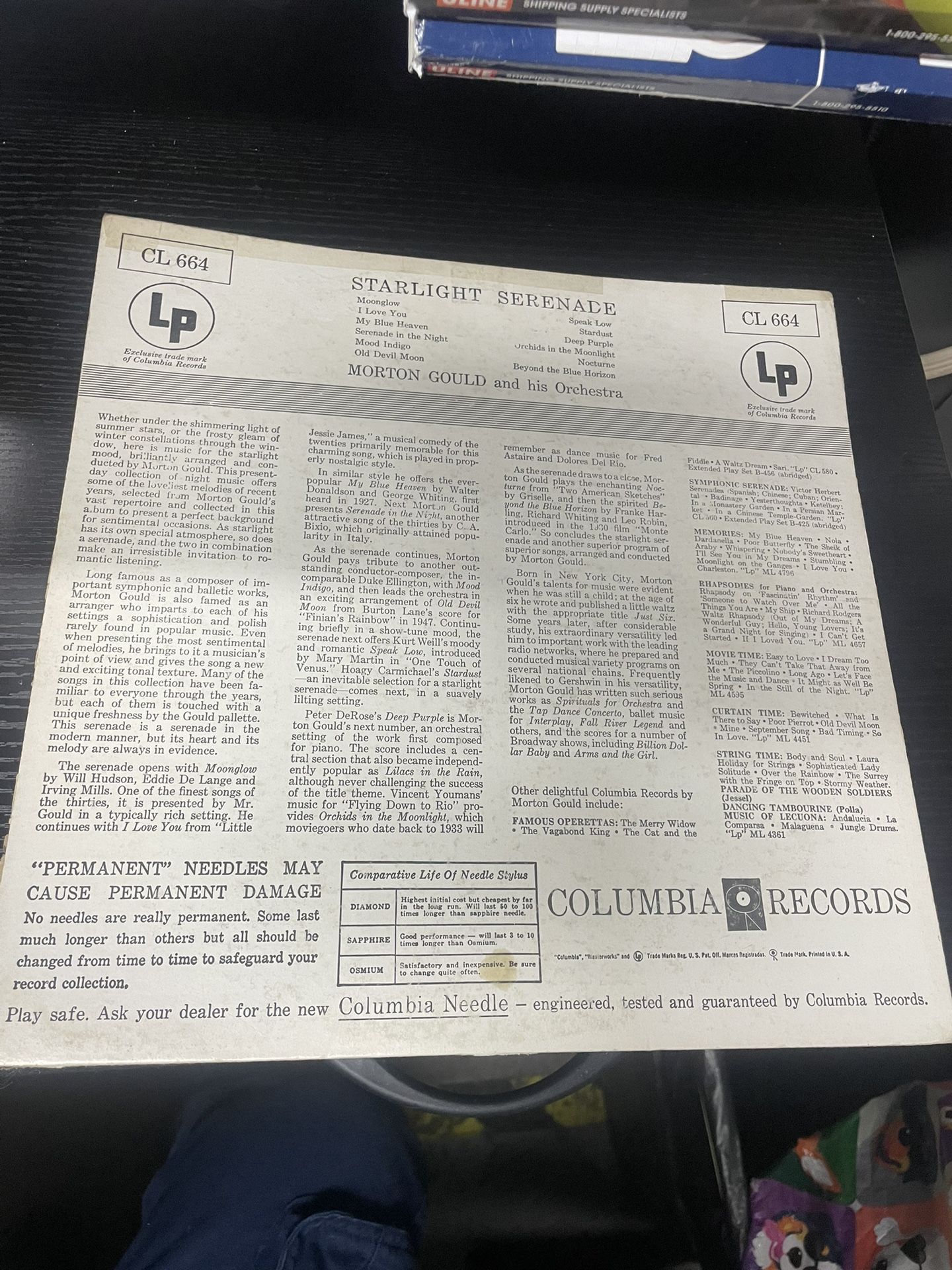 Morton Gould Starlight Serenade Vinyl LP Columbia CL 664 - photo 3