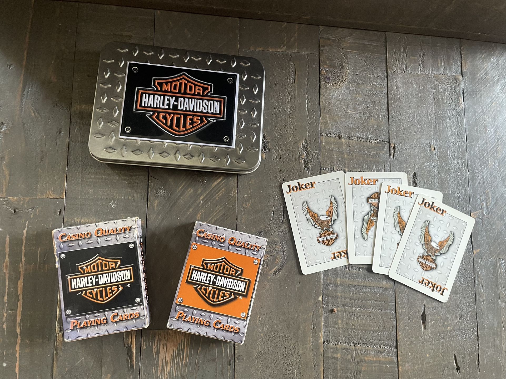 Vintage Harley Davidson Diamond Plate Tin w/ 2 Card Decks - photo 2