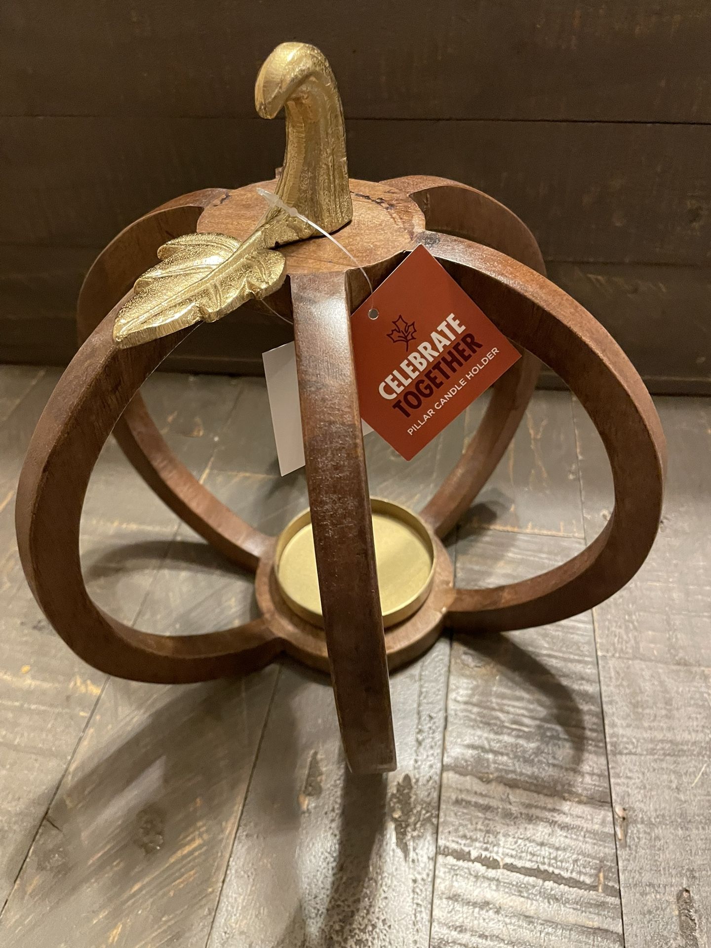 NEW - Pumpkin Wood Pillar Candle Holder - photo 4