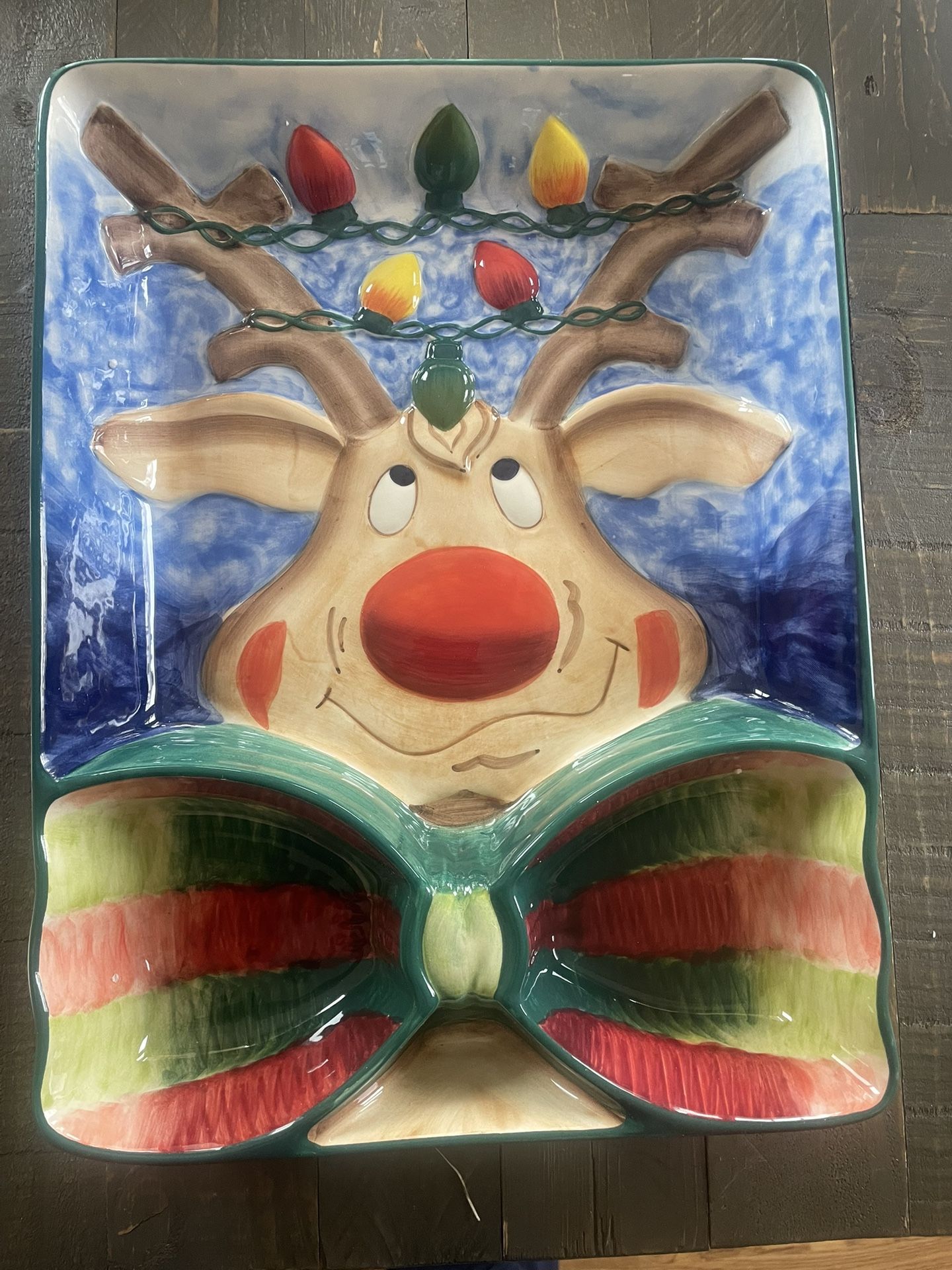 Vintage Clay Art Reindeer Chip 'N Dip Platter