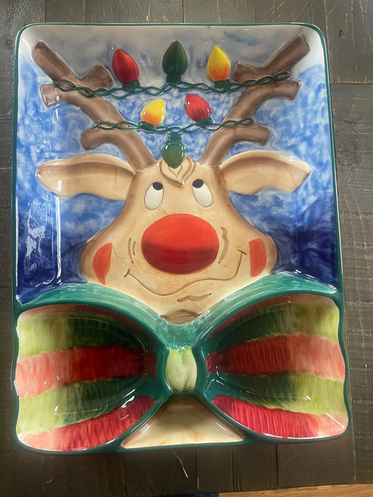 Vintage Clay Art Reindeer Chip 'N Dip Platter